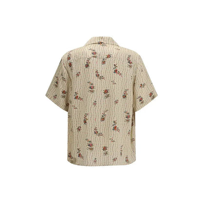Valentino multicolor silk pattern shirt in beige floral and striped design