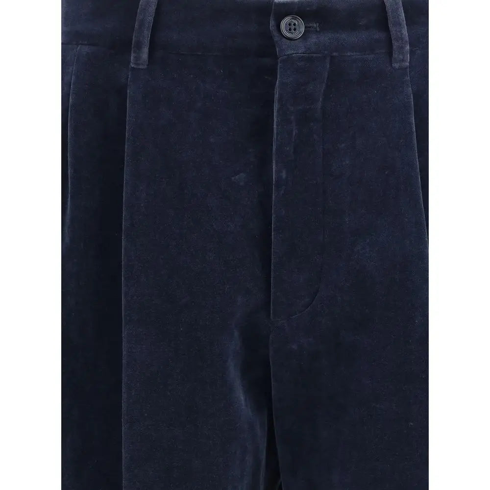 Mørke marine corduroy bukser med subtil tekstur og enkelt knapforlukning i Valentino Velvet Pants