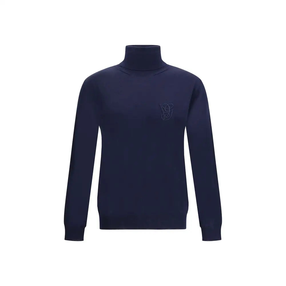 Valentino virgin wool turtleneck sweater i marineblå med subtil logo