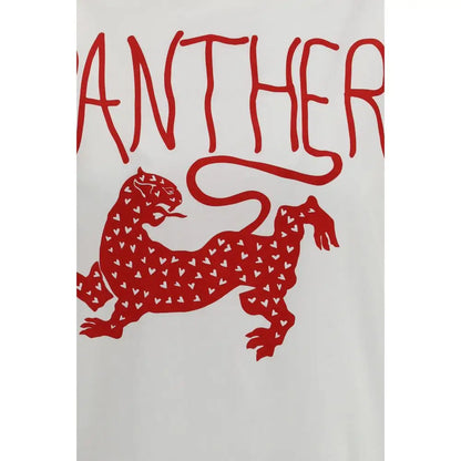 Klassisk hvid bomuldst-shirt med rød panter og hjerter