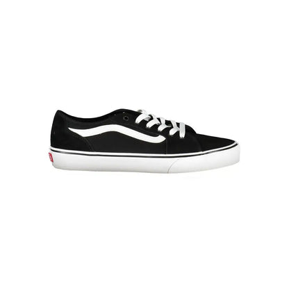 Vans sorte polyester sneakers med hvide snørebånd og klassisk stripe