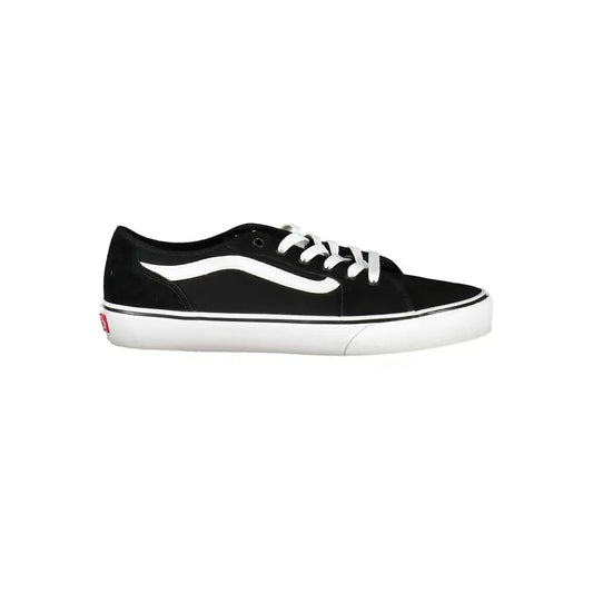 Vans sorte polyester sneakers med hvide snørebånd og klassisk stripe
