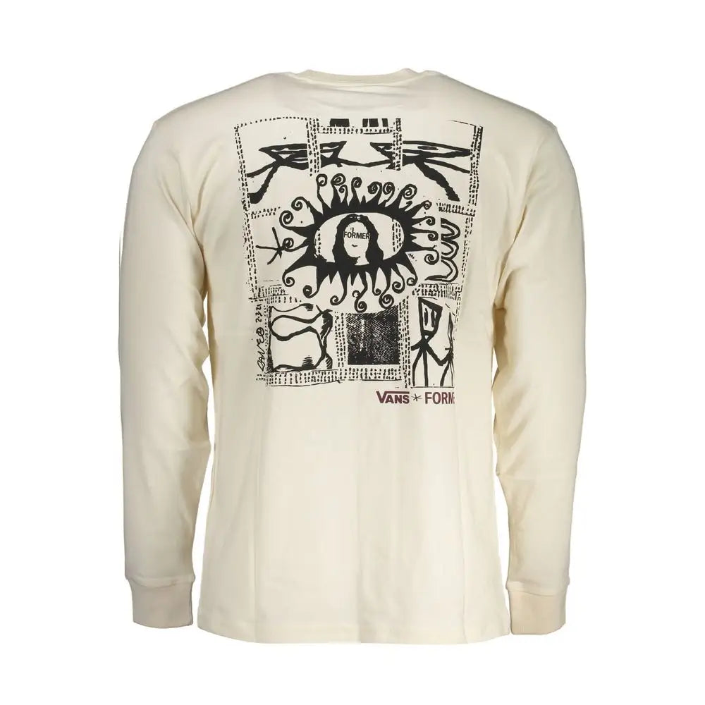 Vans white cotton herret-shirt med sort grafisk print