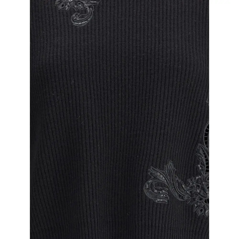 Versace Barocco Leaf embroidered sweater i sort corduroy med mørke udsmykninger