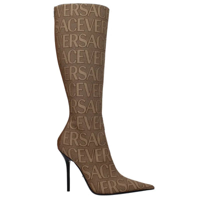 Versace Beige Fabric High Heel Boots - EU36/US6