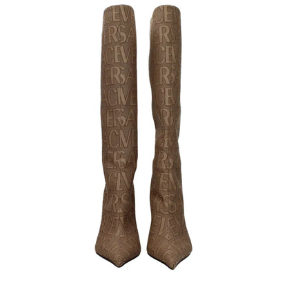 Versace Beige Fabric High Heel Boots - EU36/US6