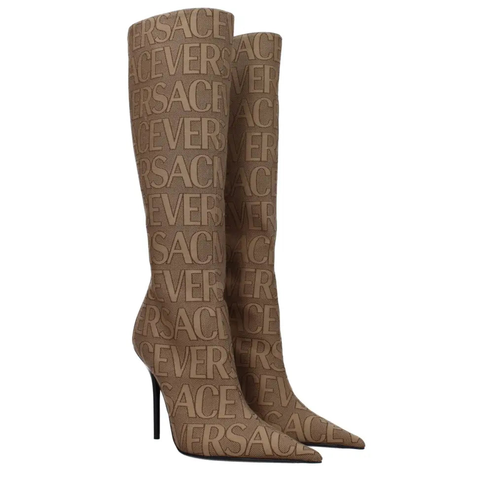 Versace Beige Fabric High Heel Boots - EU36/US6