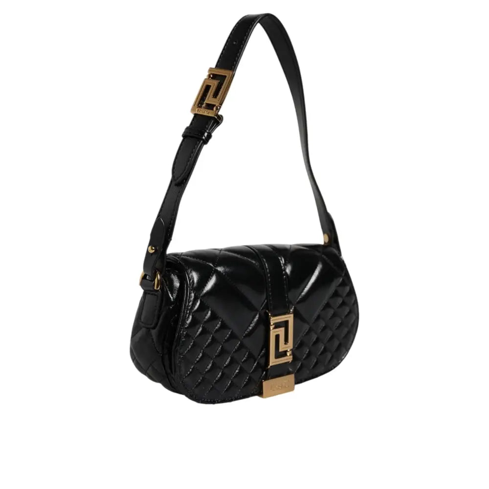 Versace Black Calf Leather Quilted Shoulder Strap Bag
