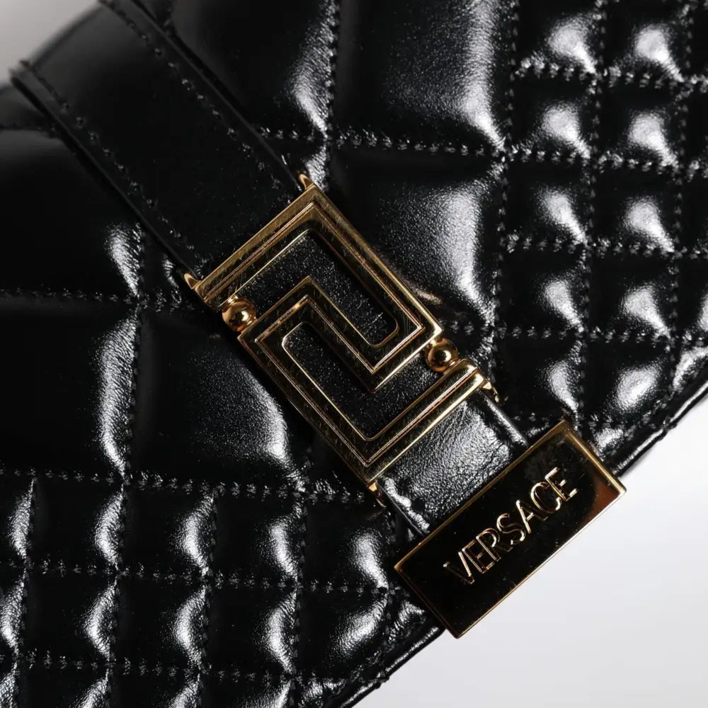 Versace Black Calf Leather Quilted Shoulder Strap Bag
