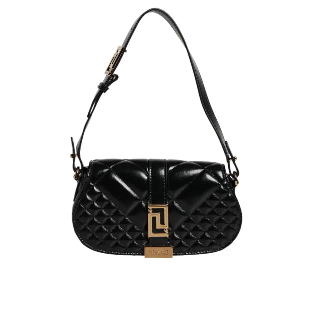 Versace Black Calf Leather Quilted Shoulder Strap Bag