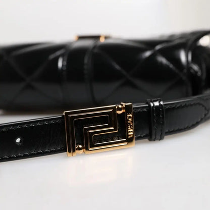 Versace Black Calf Leather Quilted Shoulder Strap Bag