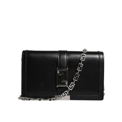 Versace Black Calfskin Leather Chain Strap Shoulder Crossbody Bag