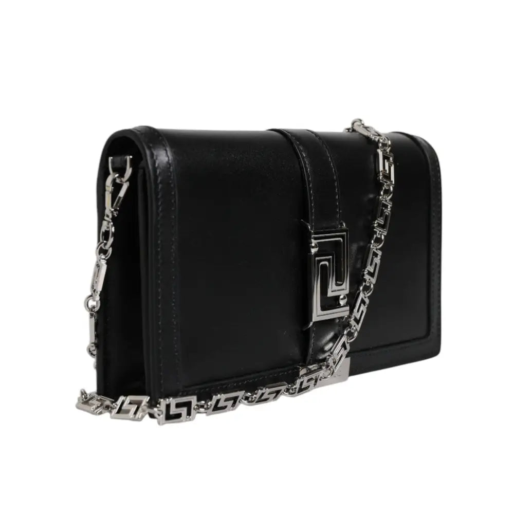 Versace Black Calfskin Leather Chain Strap Shoulder Crossbody Bag