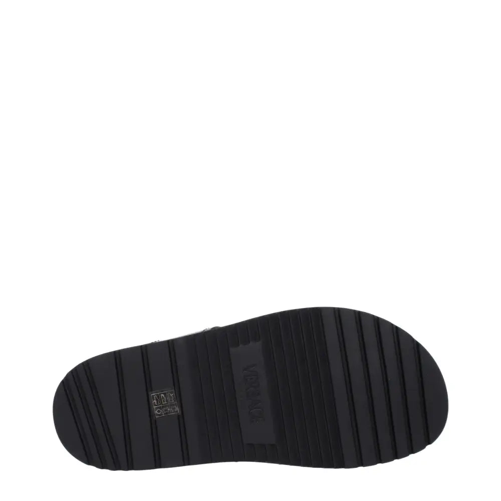 Versace Black Leather Flat Sandals