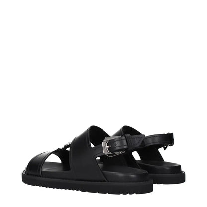 Versace Black Leather Flat Sandals