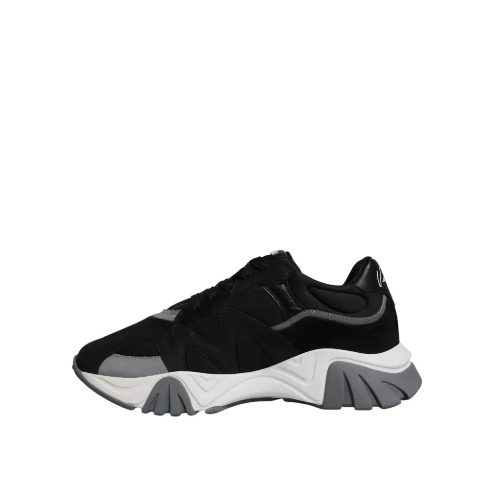 Versace Black Leather Neoprene Chunky Low Top Sneakers Squalo Shoes