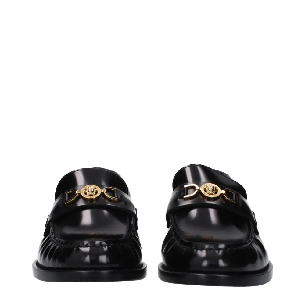 Versace Black Leather Slip-On Loafers