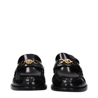 Versace Black Leather Slip-On Loafers