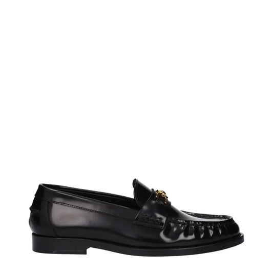 Versace Black Leather Slip-On Loafers