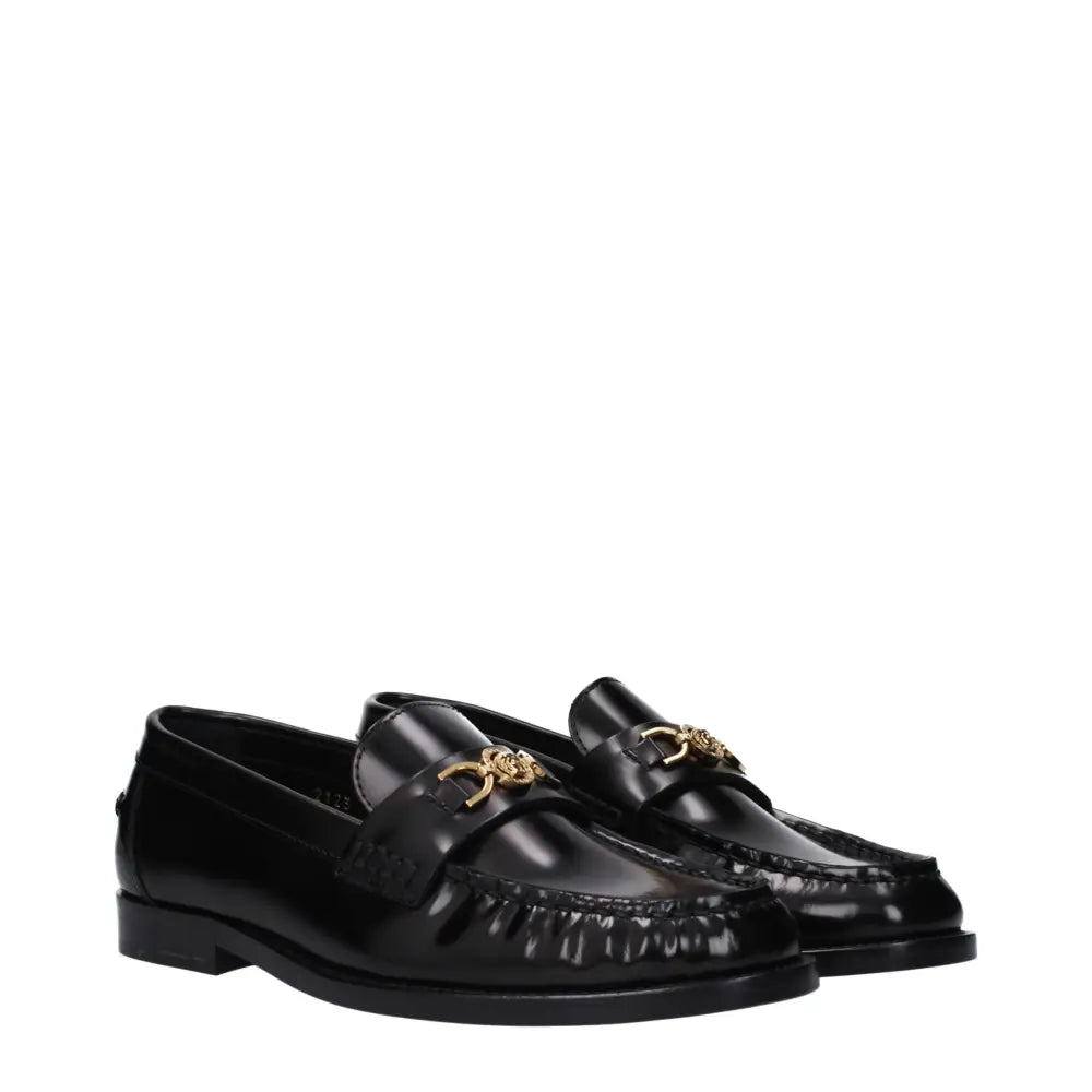 Versace Black Leather Slip-On Loafers
