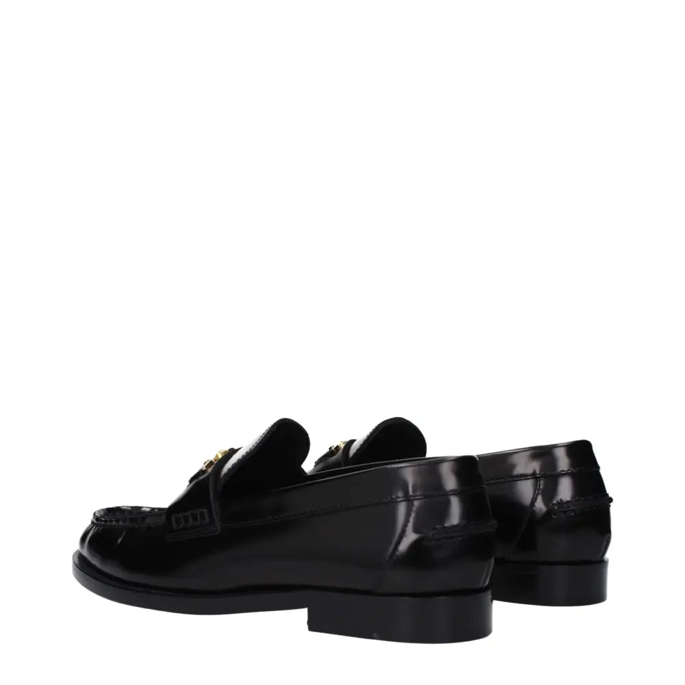Versace Black Leather Slip-On Loafers