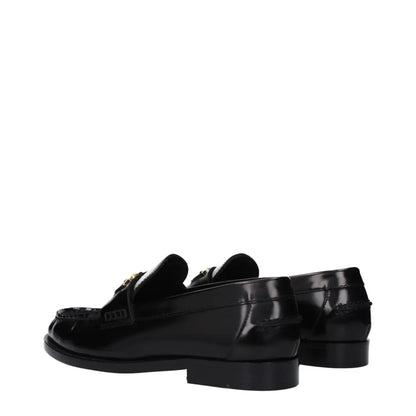Versace Black Leather Slip-On Loafers