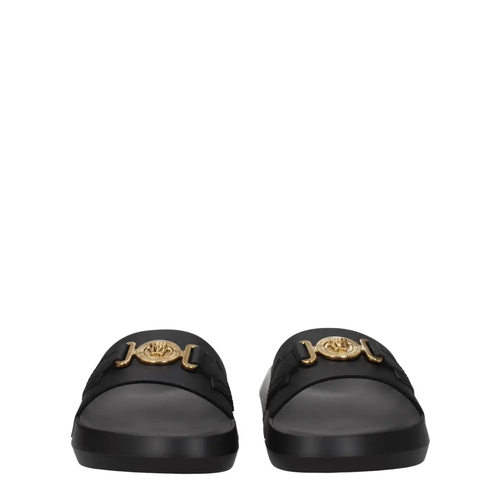 Versace Black Leather Slippers Sandals