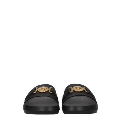 Versace Black Leather Slippers Sandals