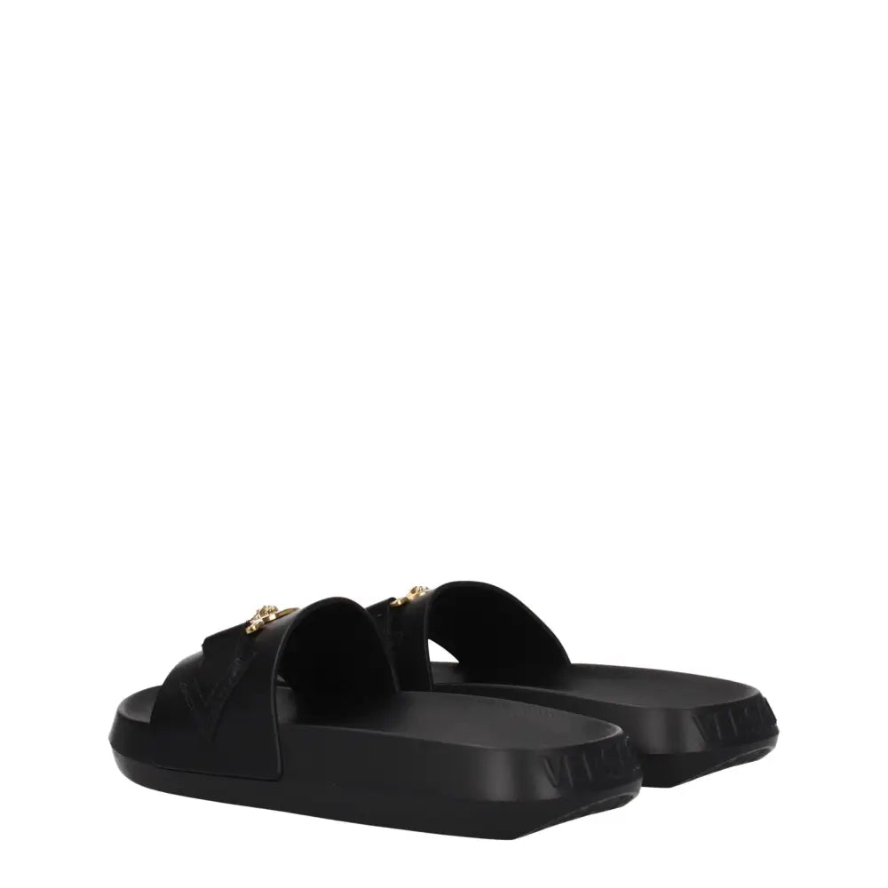 Versace Black Leather Slippers Sandals