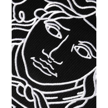 Versace Black Medusa Embroidery Crew Neck Pullover Sweater - Sweaters