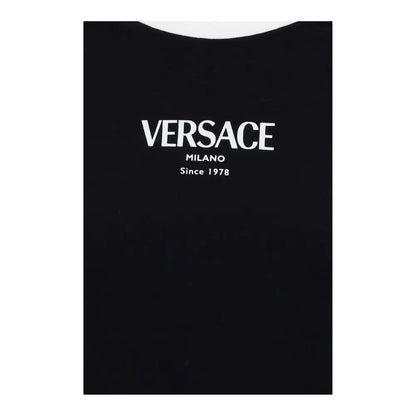 Sort Versace sort viscose t-shirt med Milano-logo, outlet mærkevarer 100% originale brands
