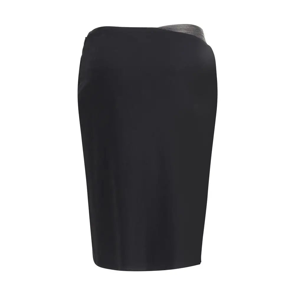 Sort Versace draped jersey skirt i sort satin med sølvtekstur – outlet mærkevarer, 100% originale brands, spar 30–70% på mode