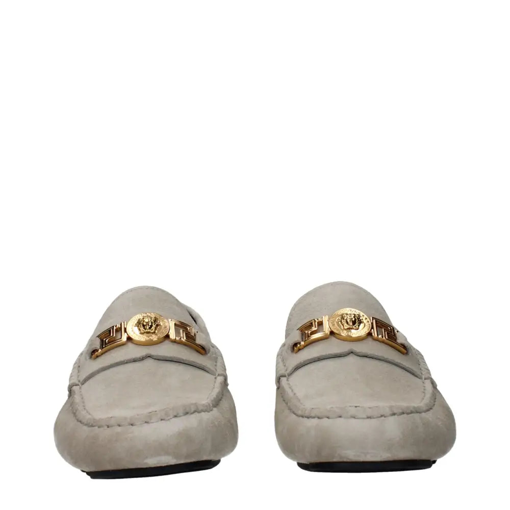 Versace Gray Leather Slip-On Loafers