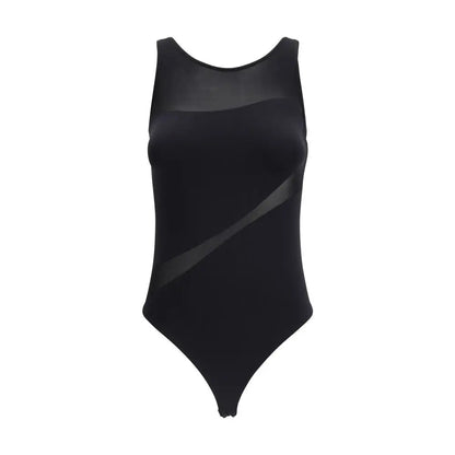 Wolford sorte polyamid bodysuit med diagonalt meshpanel