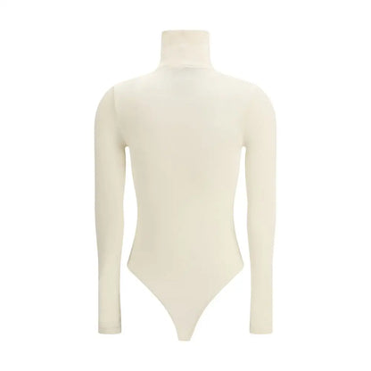 Wolford cream polyamide top: form-fitting long-sleeved bodysuit i cremfarve