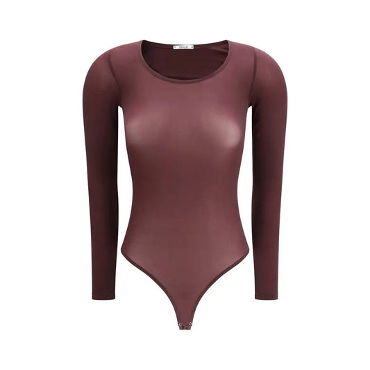 Sleek Wolford multicolor polyamid top in burgundy glossy bodysuit