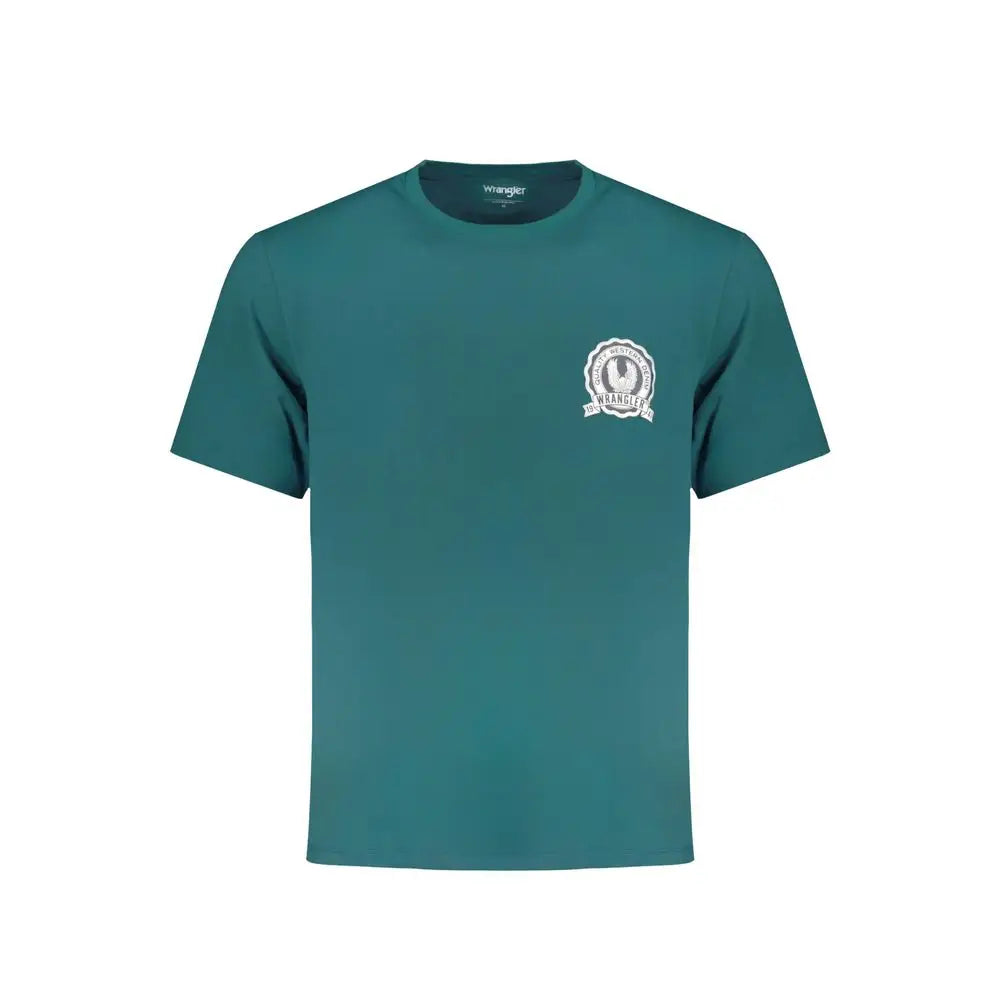 Wrangler green cotton t-shirt med teal farve og hvid logo