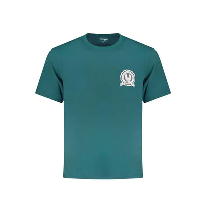 Wrangler green cotton t-shirt med teal farve og hvid logo